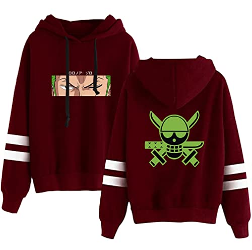 One Piece Herren Anime Hoodie mit Skull Logo Pirat Pullover von Luffy Nami Zoro Figur Sweatshirt-06972-red-S von FJHYEEBN