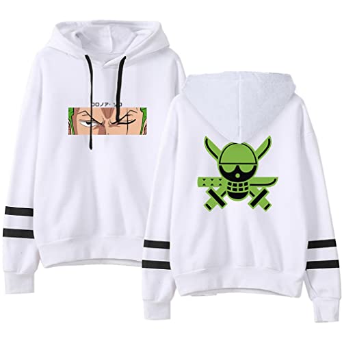 One Piece Herren Anime Hoodie mit Skull Logo Pirat Pullover von Luffy Nami Zoro Figur Sweatshirt-06972-white-S von FJHYEEBN