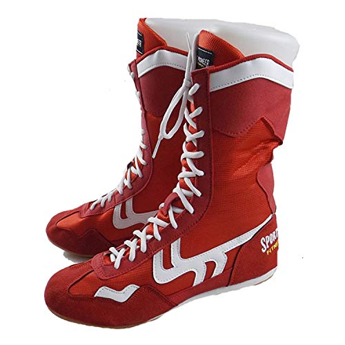 Boxen Schuhe, Leichte Wrestling Schuhe High Top Boxen Stiefel Gummisohle Ausbildung Sport-Turnschuhe Für Männer Frauen Kinder Jungen Und Mädchen,Rot,39 von FJJLOVE