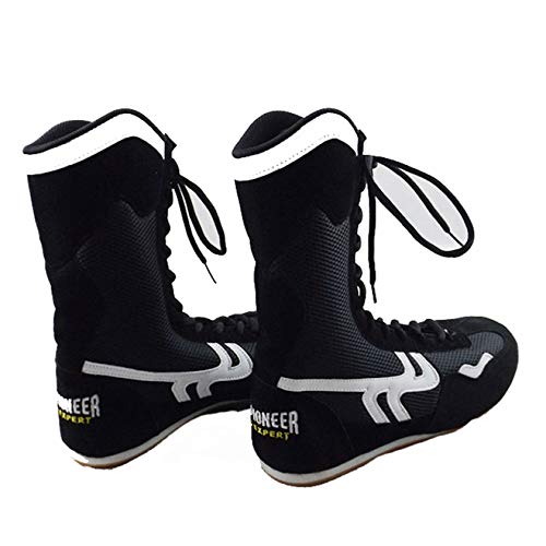 Boxen Schuhe, Leichte Wrestling Schuhe High Top Boxen Stiefel Gummisohle Ausbildung Sport-Turnschuhe Für Männer Frauen Kinder Jungen Und Mädchen,Schwarz,38 von FJJLOVE