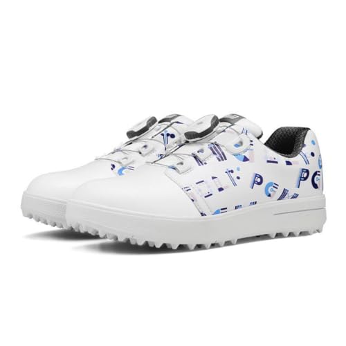 FJJLOVE Damen Golftrainer Slip-On Mode Spikeless Gym Walking Sneakers Leichte Lederdruck Golfschuhe,Blau,35 EU von FJJLOVE
