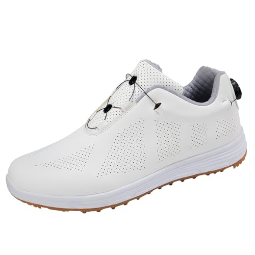 FJJLOVE Golfschuhe Für Herren Sipkeless Slip-On Golfer Training Sneakers Outdoor Leichte Wanderschuhe,Weiß,44 EU von FJJLOVE