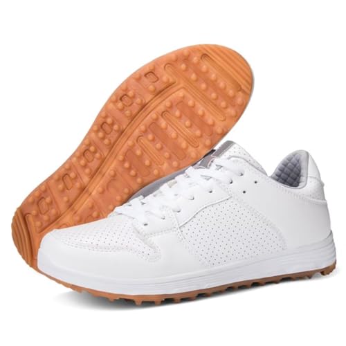FJJLOVE Golfschuhe für Herren Komfortable Outdoor-Golfer Sport Training Sneakers Wasserabweisende rutschfeste Wanderschuhe,Weiß,38 EU von FJJLOVE