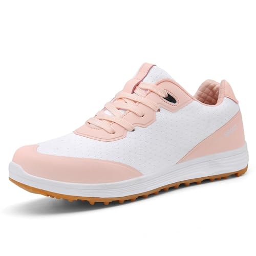 FJJLOVE Golfschuhe ohne Spikes wasserdichte Golf Gym Training Turnschuhe Bequeme Wanderschuhe für Golfer,Rosa,43 EU von FJJLOVE