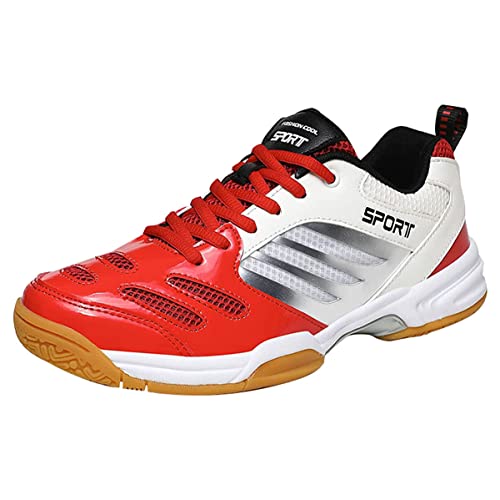 FJJLOVE Herren Badmintonschuhe, Wide Fit Tennisplatzschuhe Atmungsaktive Squash-Trainer rutschfeste Walking-Sport-Turnschuhe,Rot,47 EU von FJJLOVE