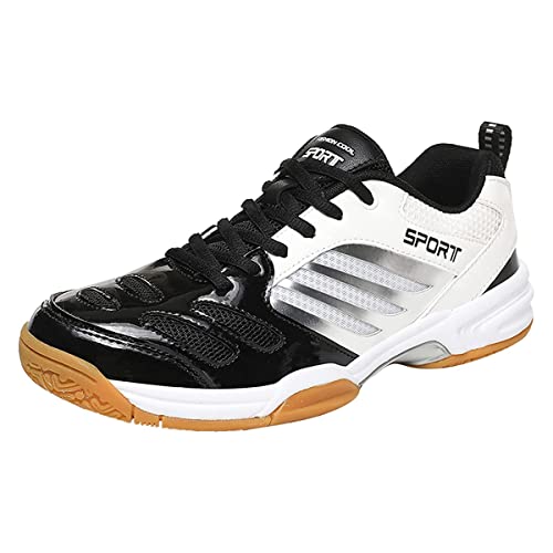 FJJLOVE Herren Badmintonschuhe, Wide Fit Tennisplatzschuhe Atmungsaktive Squash-Trainer rutschfeste Walking-Sport-Turnschuhe,Schwarz,47 EU von FJJLOVE