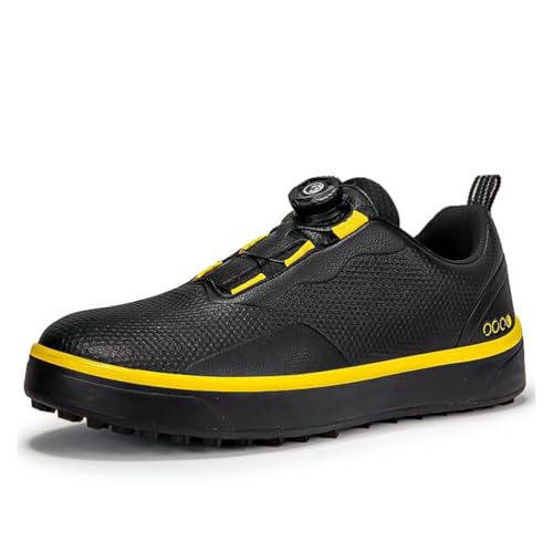 FJJLOVE Herren Golfschuhe Leichtgewicht Bequeme Slip-On Turnschuhe Golfen Spikeless Sport Walking Sneakers Große Größe,Schwarz,45 EU von FJJLOVE