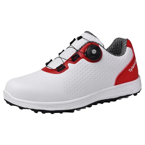 FJJLOVE Herren Golfschuhe Mode Turnschuhe für Golfer Tennis Walking Outdoor Casual Spikless Workout Schuhe,Rot,46 EU von FJJLOVE