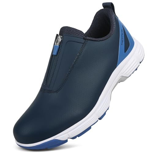 FJJLOVE Herren Golfschuhe mit Reißverschluss rutschfeste Sportschuhe für das Golfen im Freien Anti Rutsch wasserdichte Wanderschuhe Große Größe,Blau,42 EU von FJJLOVE