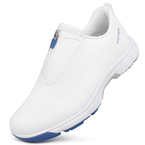 FJJLOVE Herren Golfschuhe mit Reißverschluss rutschfeste Sportschuhe für das Golfen im Freien Anti Rutsch wasserdichte Wanderschuhe Große Größe,Blue White,39 EU von FJJLOVE
