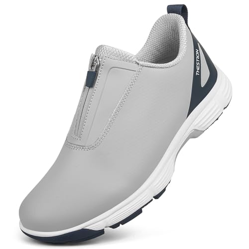 FJJLOVE Herren Golfschuhe mit Reißverschluss rutschfeste Sportschuhe für das Golfen im Freien Anti Rutsch wasserdichte Wanderschuhe Große Größe,Grau,40 EU von FJJLOVE