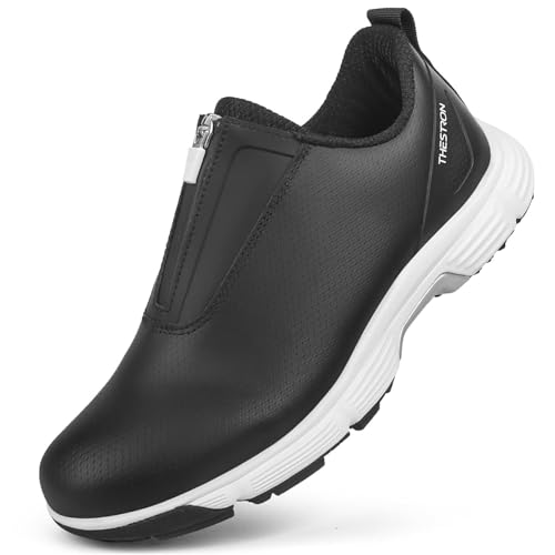 FJJLOVE Herren Golfschuhe mit Reißverschluss rutschfeste Sportschuhe für das Golfen im Freien Anti Rutsch wasserdichte Wanderschuhe Große Größe,Schwarz,45 EU von FJJLOVE