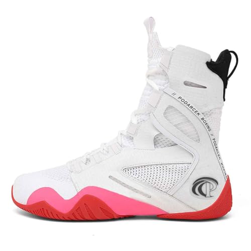 FJJLOVE Herren Profi-Wrestling Trainingsschuhe Atmungsaktive Kampfschuhe Hohe Fitness Sport Gym Sneaker,Weiß,42 EU von FJJLOVE