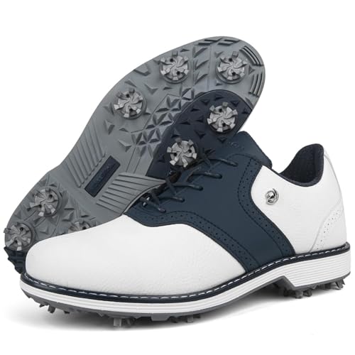 FJJLOVE Herren Spikes Golf Turnschuhe Komfort Walking Trainer Casual Mode rutschfest Golfen Sport Sportschuhe,Blau,39 EU von FJJLOVE