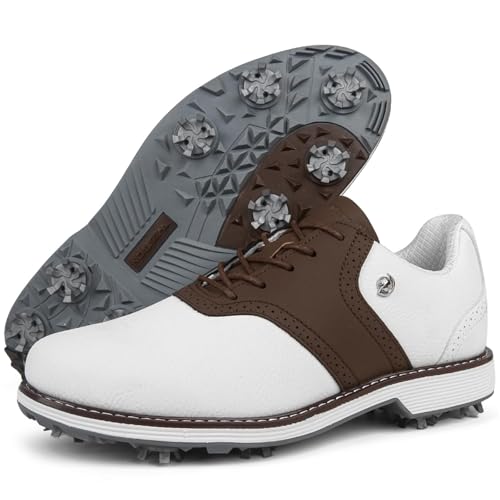 FJJLOVE Herren Spikes Golf Turnschuhe Komfort Walking Trainer Casual Mode rutschfest Golfen Sport Sportschuhe,Braun,48 EU von FJJLOVE
