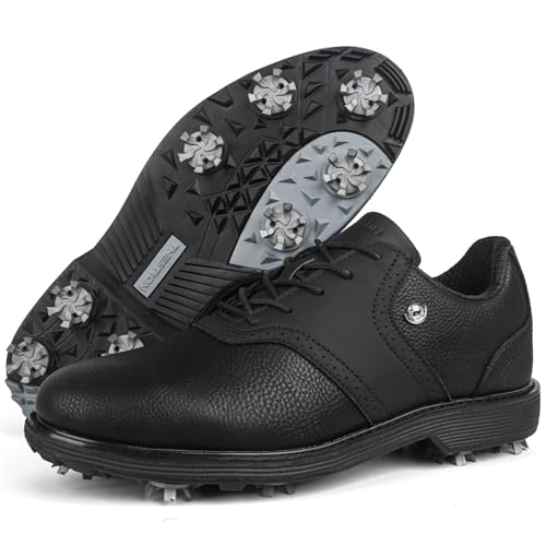 FJJLOVE Herren Spikes Golf Turnschuhe Komfort Walking Trainer Casual Mode rutschfest Golfen Sport Sportschuhe,Schwarz,39 EU von FJJLOVE