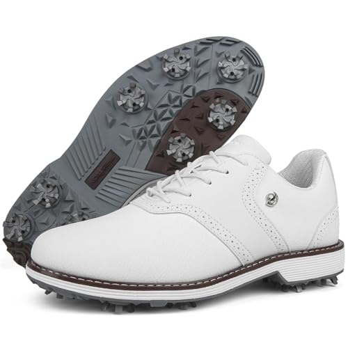 FJJLOVE Herren Spikes Golf Turnschuhe Komfort Walking Trainer Casual Mode rutschfest Golfen Sport Sportschuhe,Weiß,39 EU von FJJLOVE