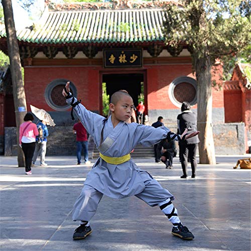 FJJLOVE Kinder Kung Fu Uniform, Chinesische Traditionelle Tai Chi Wushu Kleidung Kinder Kampfsport Performance-Kostüm Shaolin Taekwondo Training Bekleidung,Grau,XXL von FJJLOVE