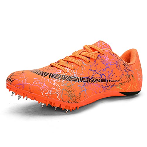 FJJLOVE Männer Damen Track & Field Schuhe, Spikes Laufende Turnschuhe Leichte Springschuhe Für Jugendliche, Jungen Und Mädchen,Orange,40 EU von FJJLOVE