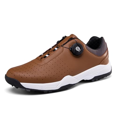 FJJLOVE Männer Spikeless Golfer Schuhe Wasserdicht Golf Training Turnschuhe Turf Golfen Walking Gym Schuhe Komfort,Braun,37 EU von FJJLOVE