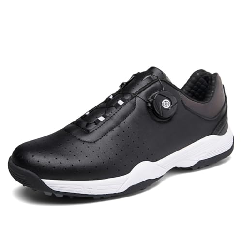 FJJLOVE Männer Spikeless Golfer Schuhe Wasserdicht Golf Training Turnschuhe Turf Golfen Walking Gym Schuhe Komfort,Schwarz,39 EU von FJJLOVE
