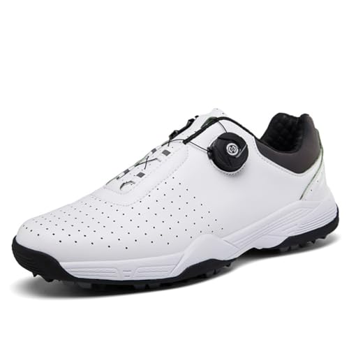 FJJLOVE Männer Spikeless Golfer Schuhe Wasserdicht Golf Training Turnschuhe Turf Golfen Walking Gym Schuhe Komfort,Weiß,44 EU von FJJLOVE