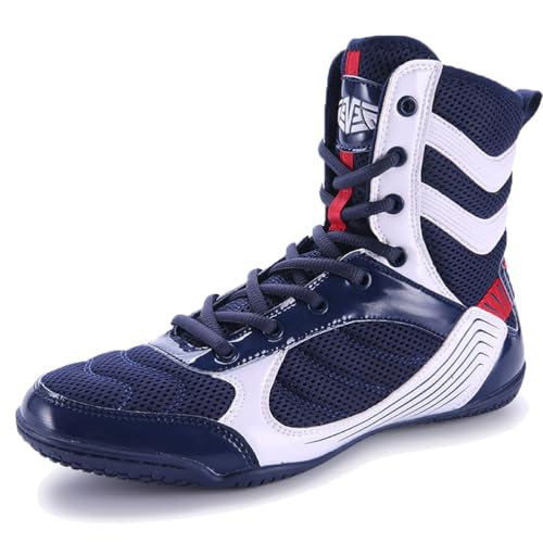 FJJLOVE Wrestling Schuhe für Jugendliche Jungen Mädchen Unisex Atmungsaktive Mesh Boxing Barfuß Stiefel Leichtgewicht rutschfest Hohe Knöchel Schuhe,Blau,40 EU von FJJLOVE