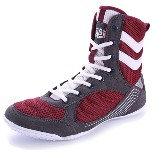 FJJLOVE Wrestling Schuhe für Jugendliche Jungen Mädchen Unisex Atmungsaktive Mesh Boxing Barfuß Stiefel Leichtgewicht rutschfest Hohe Knöchel Schuhe,Rot,41 EU von FJJLOVE