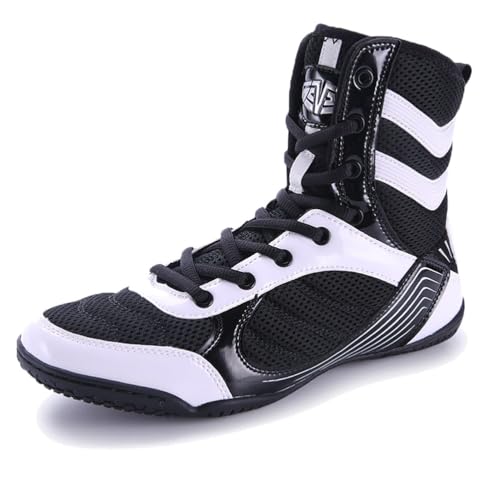 FJJLOVE Wrestling Schuhe für Jugendliche Jungen Mädchen Unisex Atmungsaktive Mesh Boxing Barfuß Stiefel Leichtgewicht rutschfest Hohe Knöchel Schuhe,Schwarz,40 EU von FJJLOVE