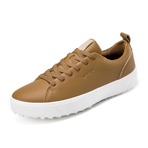 FJJLOVE wasserdichte Golfschuhe Für Männer Casual Flat Spikless Golfschuhe Leichte Outdoor-Wanderschuhe,Braun,44 EU von FJJLOVE