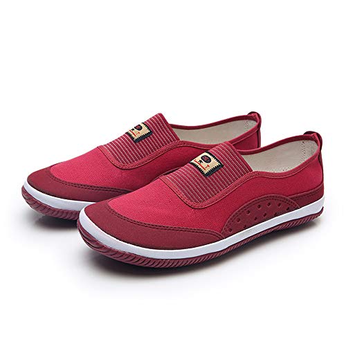 Frauen Alte Peking-Tuch-Schuhe, Breathable Schuhe Gummisohle Einzelne Schuhe Chinese Traditional Wushu Qi Gong Peking Trainer Wing Chun Slipper,Rot,39 von FJJLOVE