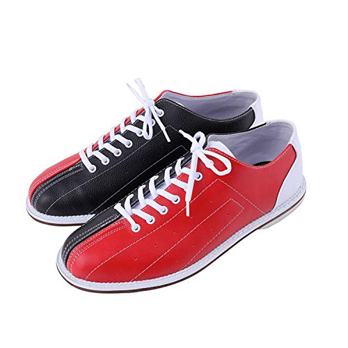 Männer Bowlingschuhe, Leichte Schüssel Sneakers rutschfeste Flache Lesohle Bowling Trainer Schuhe Für Unisex-Frauen,Rot,44 von FJJLOVE