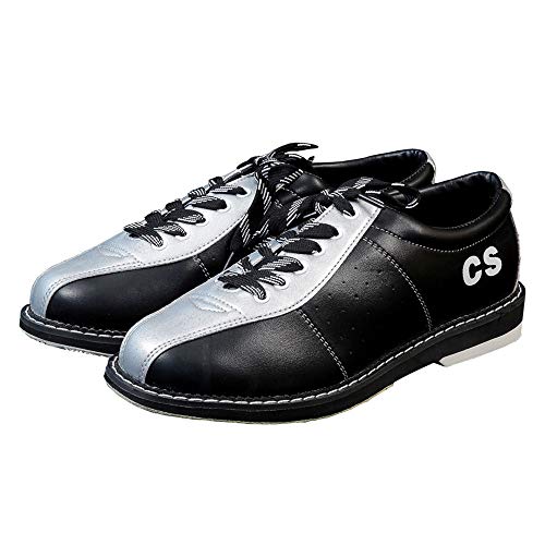 Männer Frauen Bowls Schuhe, echtes Leder Leichte atmungsaktive Bowling Trainer Indoor Outdoor Non-Slip-Turnschuhe,Silber,42 von FJJLOVE