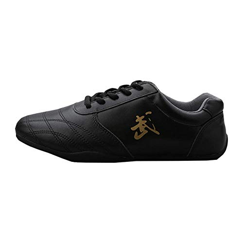 Tai Chi Schuhe, weiche Unterseite Kong Fu Schuhe Taekwondo Boxen Karate Trainingsschuhe für Männer Frauen,Schwarz,42 von FJJLOVE