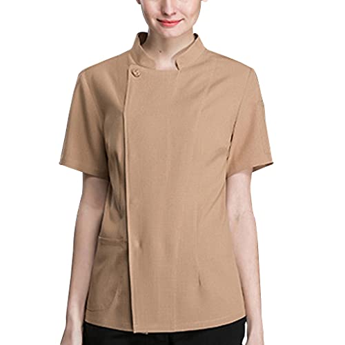 FJL Küche Chef Coat Kochjacke Uniform Herren Kurzarm Unisex Klassisch Personalisiert Angepasst Restaurant Kochen Nicht Verblassen (Color : Brown, Size : M) von FJL