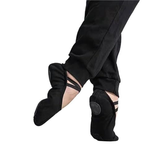 Ballettschuhe Kinder Mädchen Schuh Weiß Schwarz Canvas Weiche Sohle Professionelle Ballett Tanzschuhe Männer Praxis Leistung Elastische Schnürsenkel Zehenschuh(Black,42) von FJOADNVM