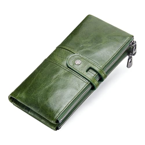 FJOADNVM Geldbeutel Damen Groß Damen Clutch Geldbörse aus echtem Leder, Lange, Haspe, Kartenhalter, Handtasche mit Reißverschluss, Münzbörse, Geldbeutel(Green) von FJOADNVM