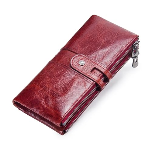 FJOADNVM Geldbeutel Damen Groß Damen Clutch Geldbörse aus echtem Leder, Lange, Haspe, Kartenhalter, Handtasche mit Reißverschluss, Münzbörse, Geldbeutel(Red) von FJOADNVM