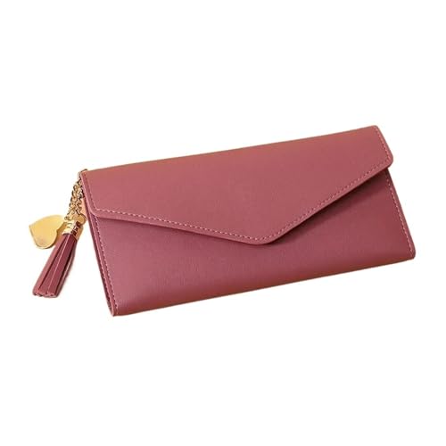 FJOADNVM Geldbeutel Damen Groß Damen Geldbörsen Einfache Reißverschluss Schwarz Weiß Grau Rot Langer Abschnitt Clutch Brieftasche Weiches PU Leder Frau Geldbeutel(DarkPink) von FJOADNVM