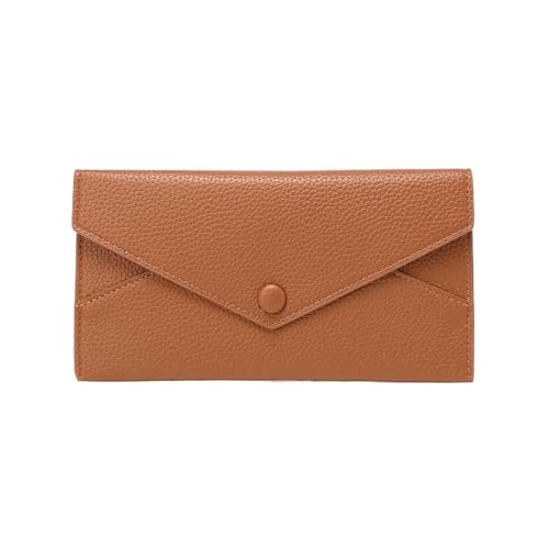 FJOADNVM Geldbeutel Damen Groß Damen Lange Geldbörse Umschlagschnalle Litschi-Korn Clutch Große Kapazität Multi-Kartensteckplatz Münzgeldbörse Damengeldbörse(Brown) von FJOADNVM