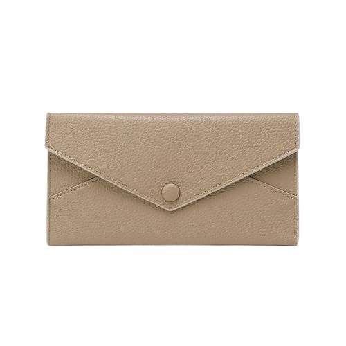 FJOADNVM Geldbeutel Damen Groß Damen Lange Geldbörse Umschlagschnalle Litschi-Korn Clutch Große Kapazität Multi-Kartensteckplatz Münzgeldbörse Damengeldbörse(Khaki) von FJOADNVM