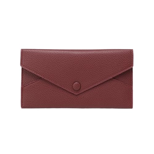 FJOADNVM Geldbeutel Damen Groß Damen Lange Geldbörse Umschlagschnalle Litschi-Korn Clutch Große Kapazität Multi-Kartensteckplatz Münzgeldbörse Damengeldbörse(WineRed) von FJOADNVM