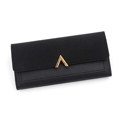 FJOADNVM Geldbeutel Damen Groß Damenbrieftasche, Lange V-förmige Schnalle, dreifach gefaltete Brieftasche for Damen, Handtasche, Wechselkartentasche(Black) von FJOADNVM