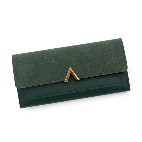 FJOADNVM Geldbeutel Damen Groß Damenbrieftasche, Lange V-förmige Schnalle, dreifach gefaltete Brieftasche for Damen, Handtasche, Wechselkartentasche(Green) von FJOADNVM