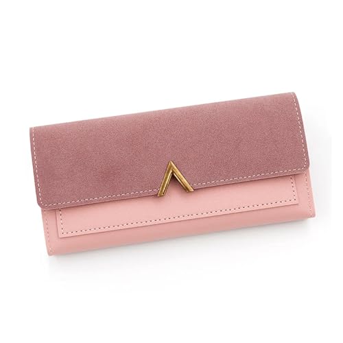 FJOADNVM Geldbeutel Damen Groß Damenbrieftasche, Lange V-förmige Schnalle, dreifach gefaltete Brieftasche for Damen, Handtasche, Wechselkartentasche(Pink) von FJOADNVM