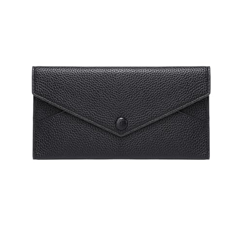 FJOADNVM Geldbeutel Damen Groß Diebstahlsichere Geldbörse for Damen, Litschi-Druck, weiches Leder, Lange Umschlagbrieftasche, ultradünn, tragbar, einfache Handtasche(Black) von FJOADNVM