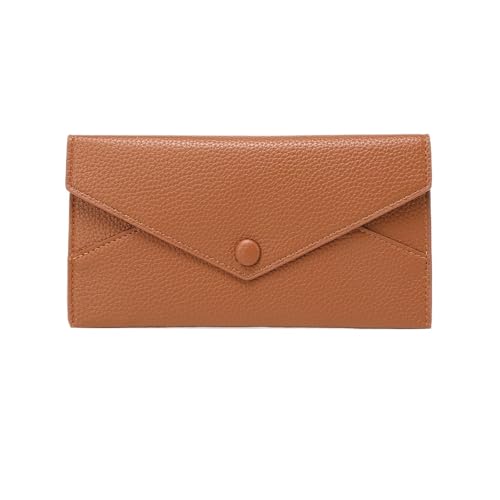 FJOADNVM Geldbeutel Damen Groß Diebstahlsichere Geldbörse for Damen, Litschi-Druck, weiches Leder, Lange Umschlagbrieftasche, ultradünn, tragbar, einfache Handtasche(Brown) von FJOADNVM