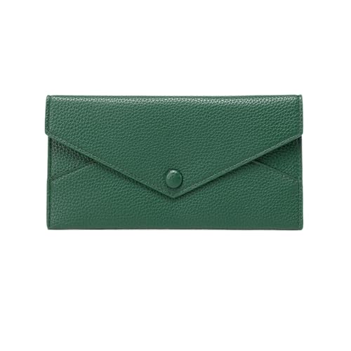 FJOADNVM Geldbeutel Damen Groß Diebstahlsichere Geldbörse for Damen, Litschi-Druck, weiches Leder, Lange Umschlagbrieftasche, ultradünn, tragbar, einfache Handtasche(Green) von FJOADNVM