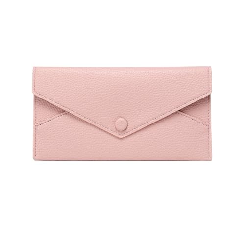 FJOADNVM Geldbeutel Damen Groß Diebstahlsichere Geldbörse for Damen, Litschi-Druck, weiches Leder, Lange Umschlagbrieftasche, ultradünn, tragbar, einfache Handtasche(Pink) von FJOADNVM