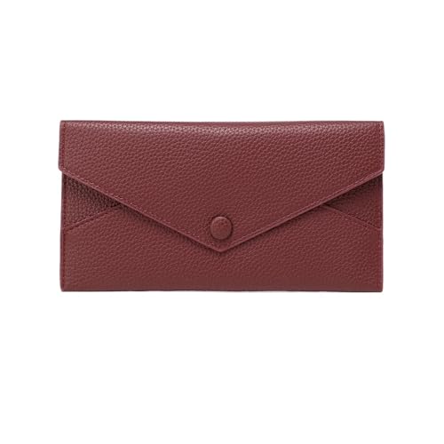 FJOADNVM Geldbeutel Damen Groß Diebstahlsichere Geldbörse for Damen, Litschi-Druck, weiches Leder, Lange Umschlagbrieftasche, ultradünn, tragbar, einfache Handtasche(Wine red) von FJOADNVM